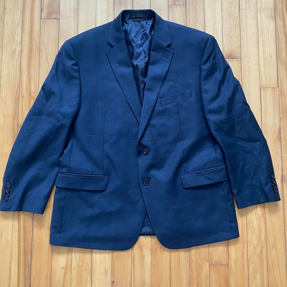 Ralph Lauren Sport Coat Blazer Navy Blue Plaid Wool Men Size 44 S